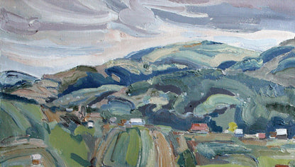 Oil painting Malachite Mountains by Leonid Pavlenko textured landscape