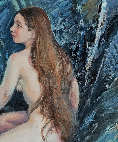 Oil painting portrait of girl on towel by Oksana Osnach