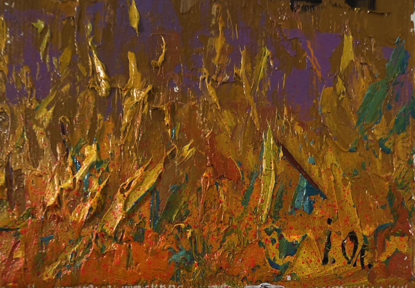 Oil painting Night on the field by Oleksiy Ivanyuk in golden yellows and purples