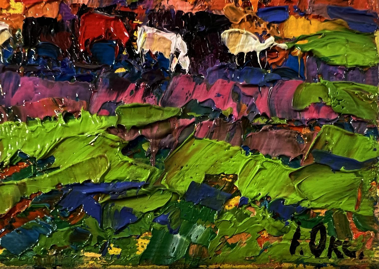 Vibrant impressionist oil painting Morning Meadows by Oksana Ivanyuk
