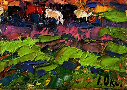 Vibrant impressionist oil painting Morning Meadows by Oksana Ivanyuk