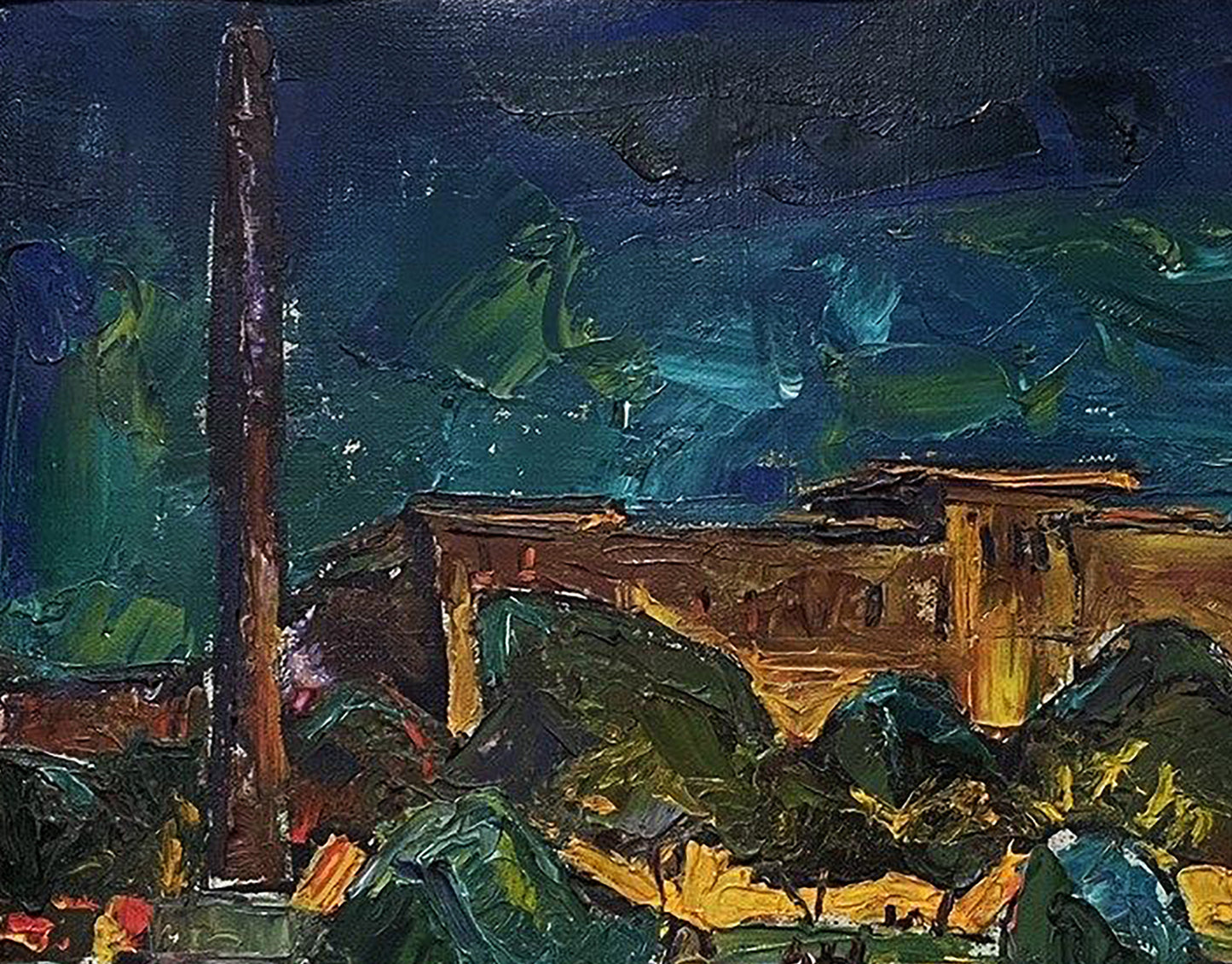 Oil painting Night Istanbul by Oleksandr Andreev, textured blues and greens