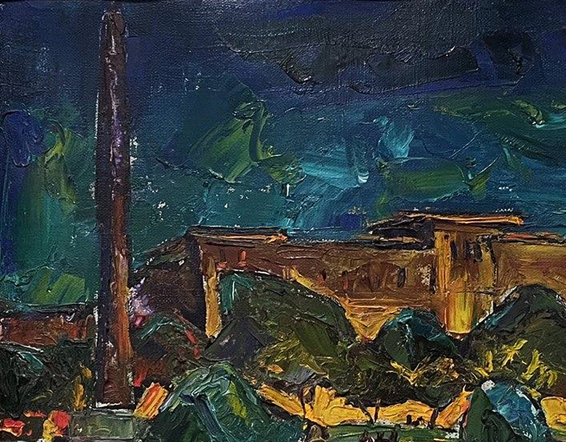 Oil painting Night Istanbul by Oleksandr Andreev, textured blues and greens