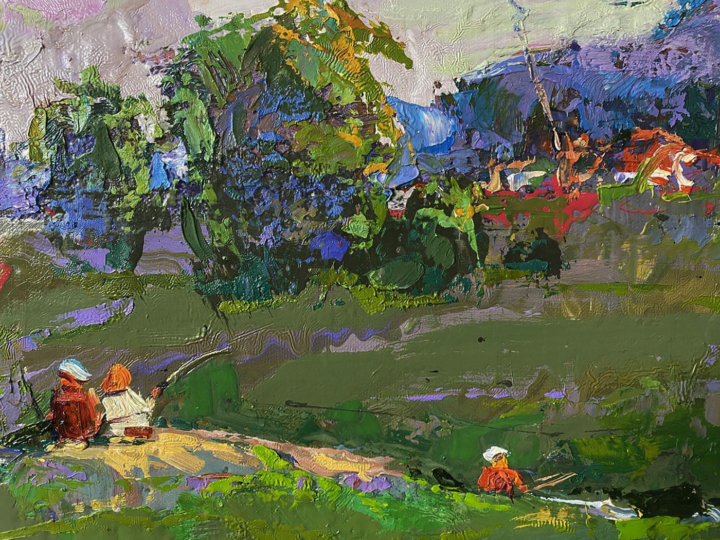 Vibrant Oleksiy Ivanyuk oil painting Village Memories in lush impressionist landscape