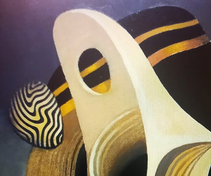 Oil painting by Alexander Strashevich: bold curved cream, black, gold forms