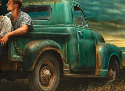 Oil painting A Wild Evening in the Car Richard Fox