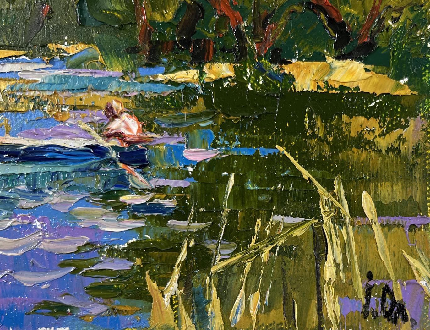Vibrant impressionist oil painting of boat ride along river by Oleksiy Ivanyuk