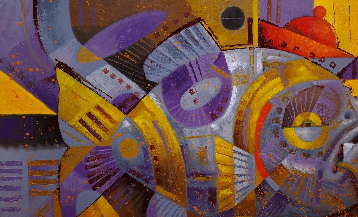 Oil painting Fish Promenade by Sergiy Voichenko with bold geometric shapes