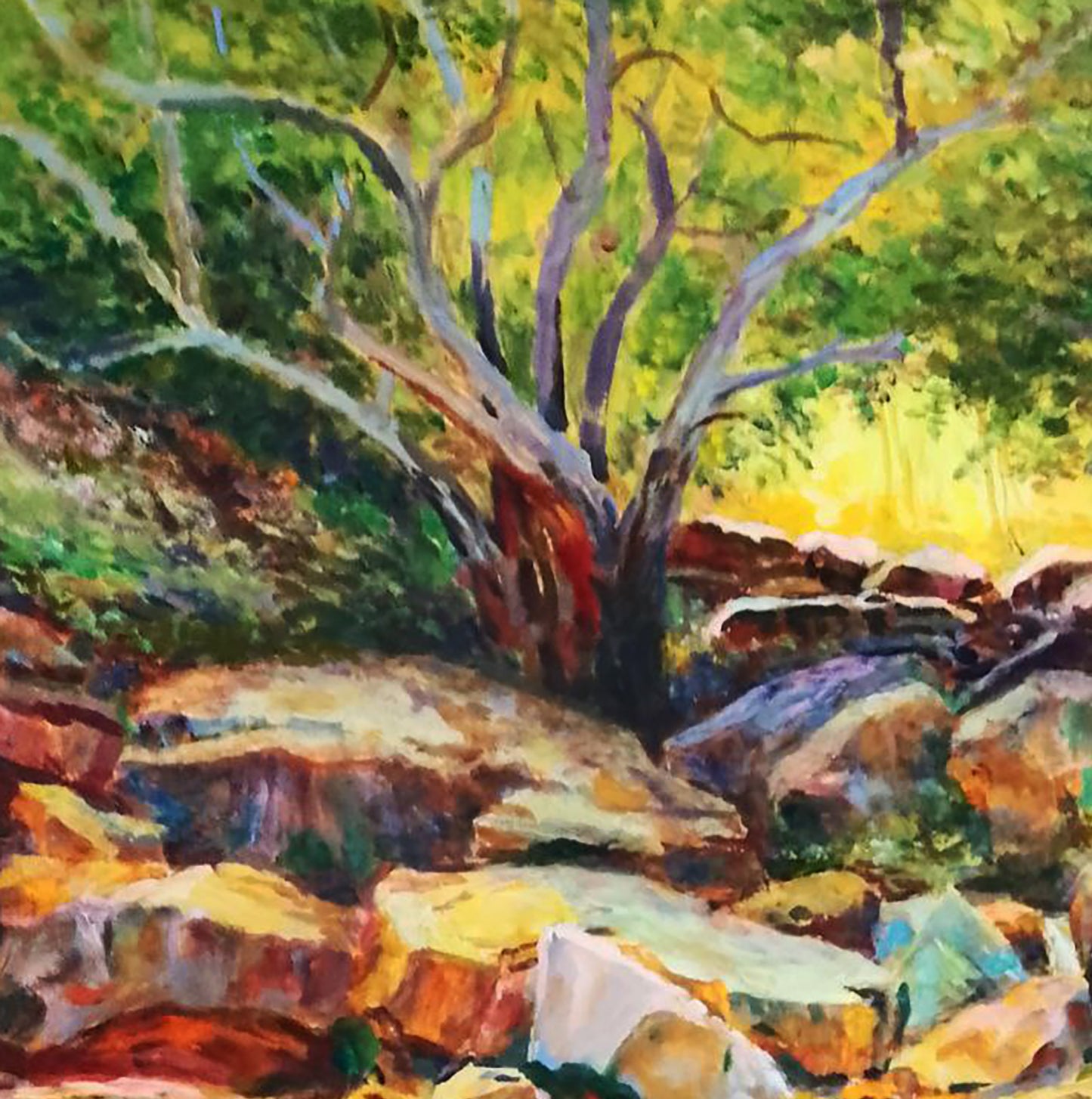 Vibrant impressionistic oil painting of Forest Lake by Vitaly Duhnevich