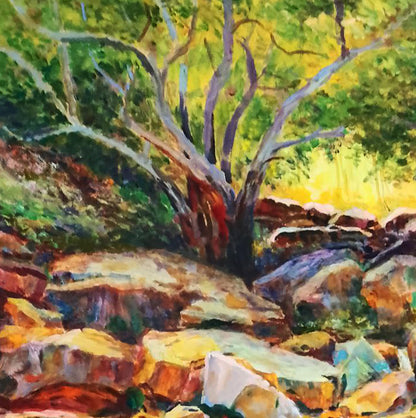 Vibrant impressionistic oil painting of Forest Lake by Vitaly Duhnevich