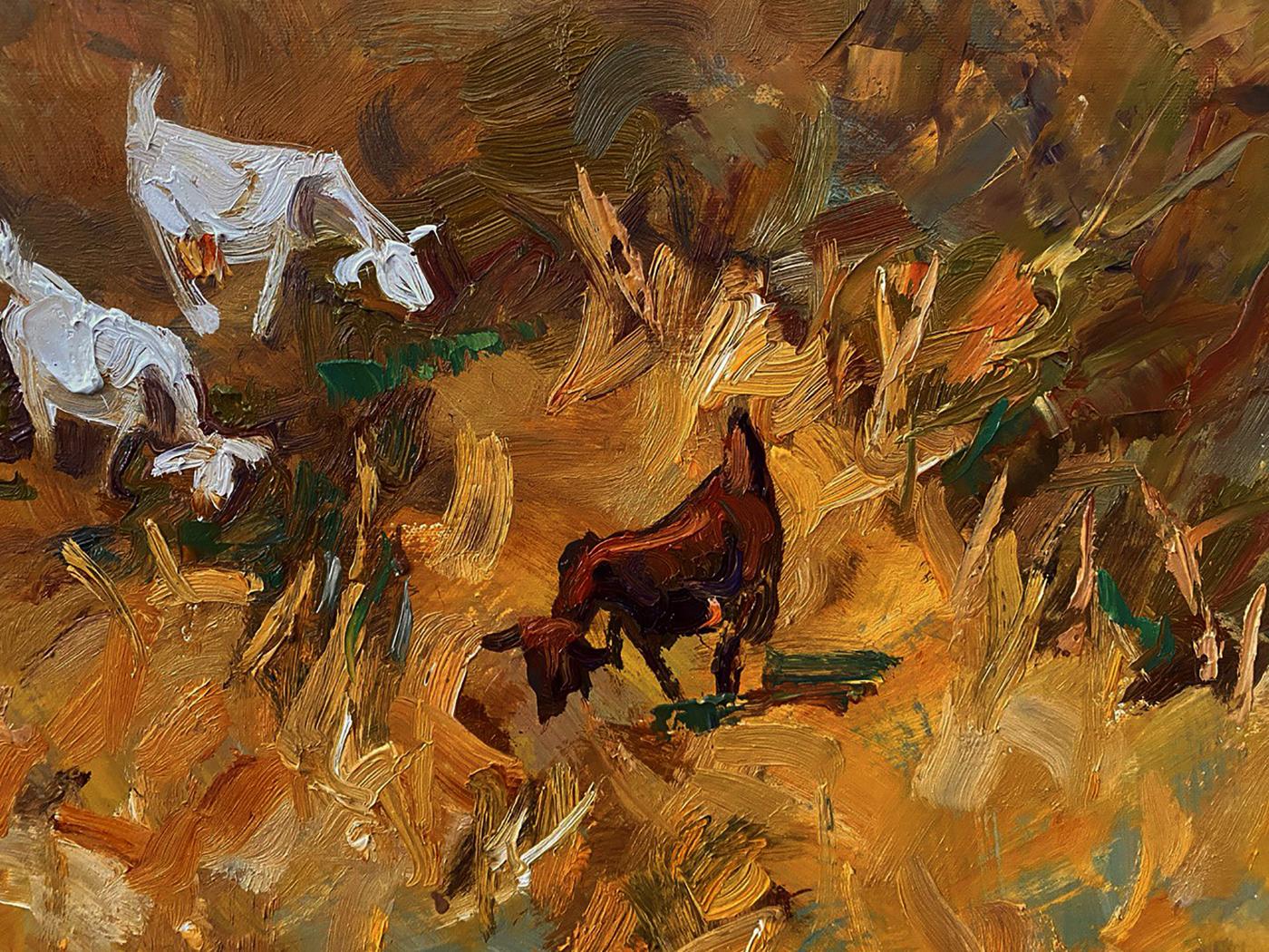 Oil painting of goats in wheat field by Oleksiy Ivanyuk