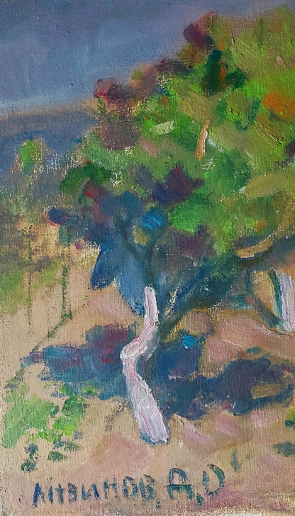 Vibrant impressionist oil painting In the Garden in Spring by Daniil Litvinov