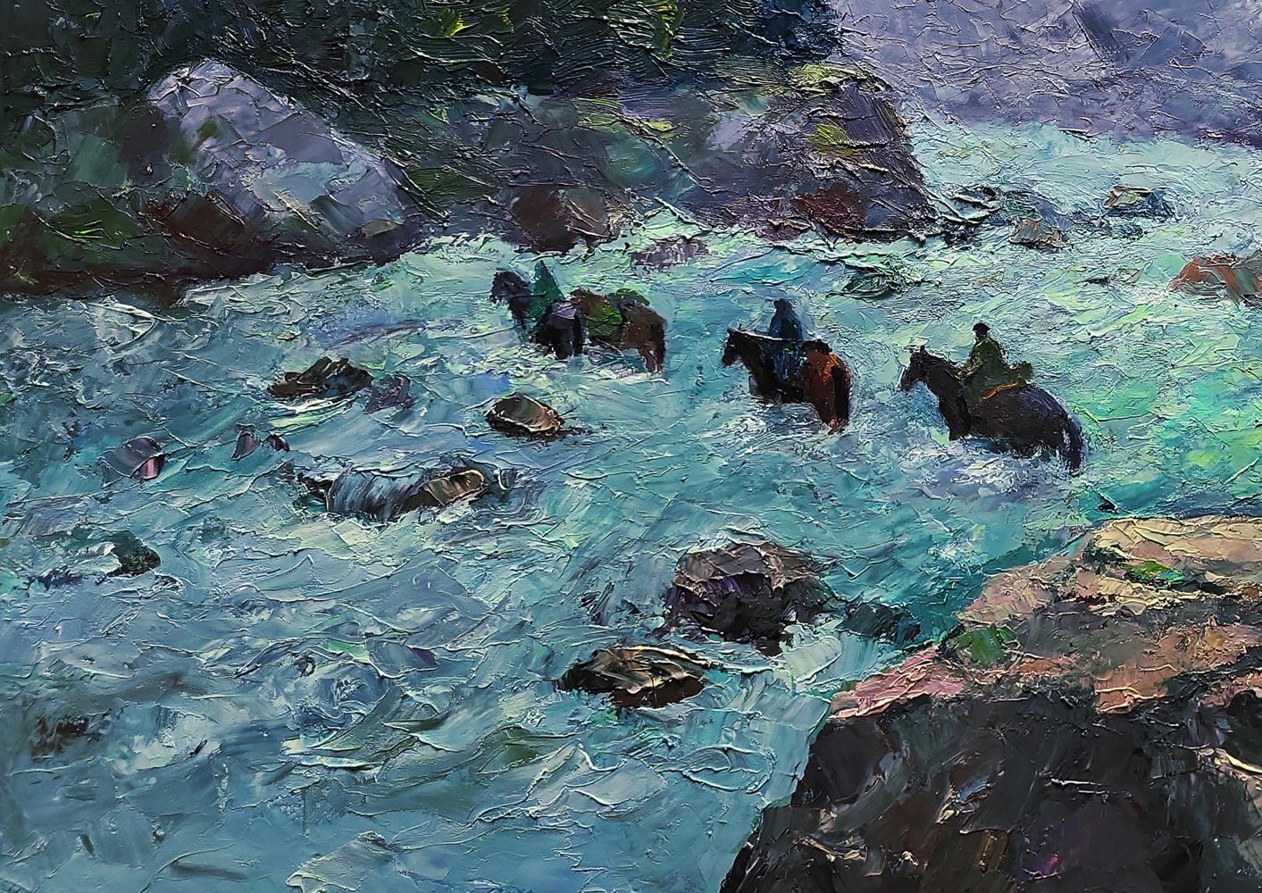 Oil painting Dangerous stream in the mountains by Boris Serdyuk