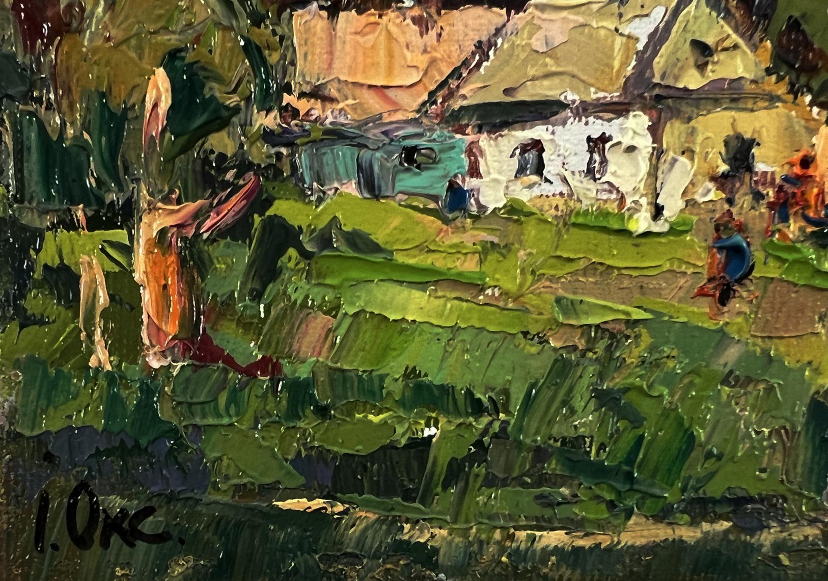 Vibrant impressionist oil painting Village before the rain by Oksana Ivanyuk