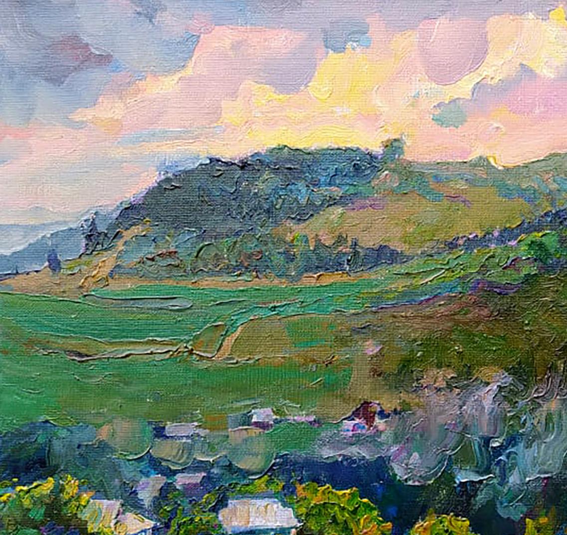 Oil painting Evening in the mountains by Leonid Pavlenko vibrant landscape