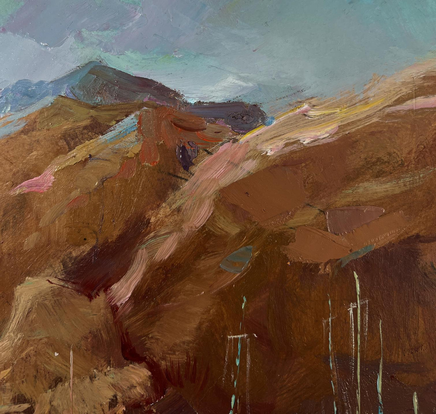 Oil painting of sails against rugged mountains by Yuriy Suprunchuk