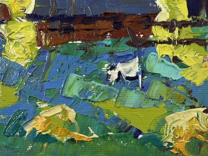 Oil painting Moonlit night in the village by Oleksiy Ivanyuk with cow