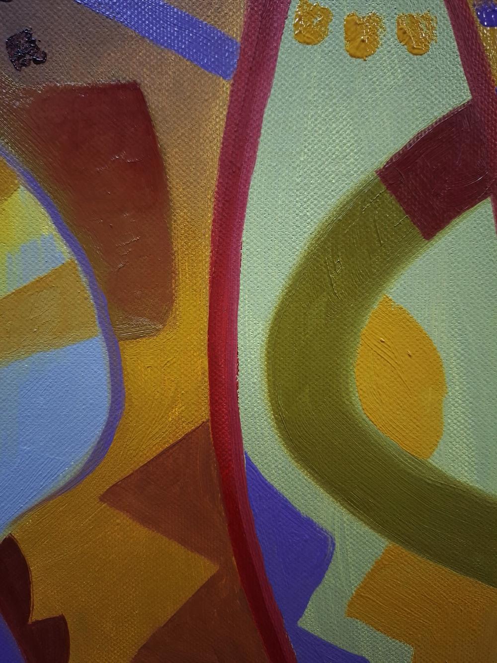 Oil painting Caribbean jazz by Sergiy Voichenko with bold geometric shapes