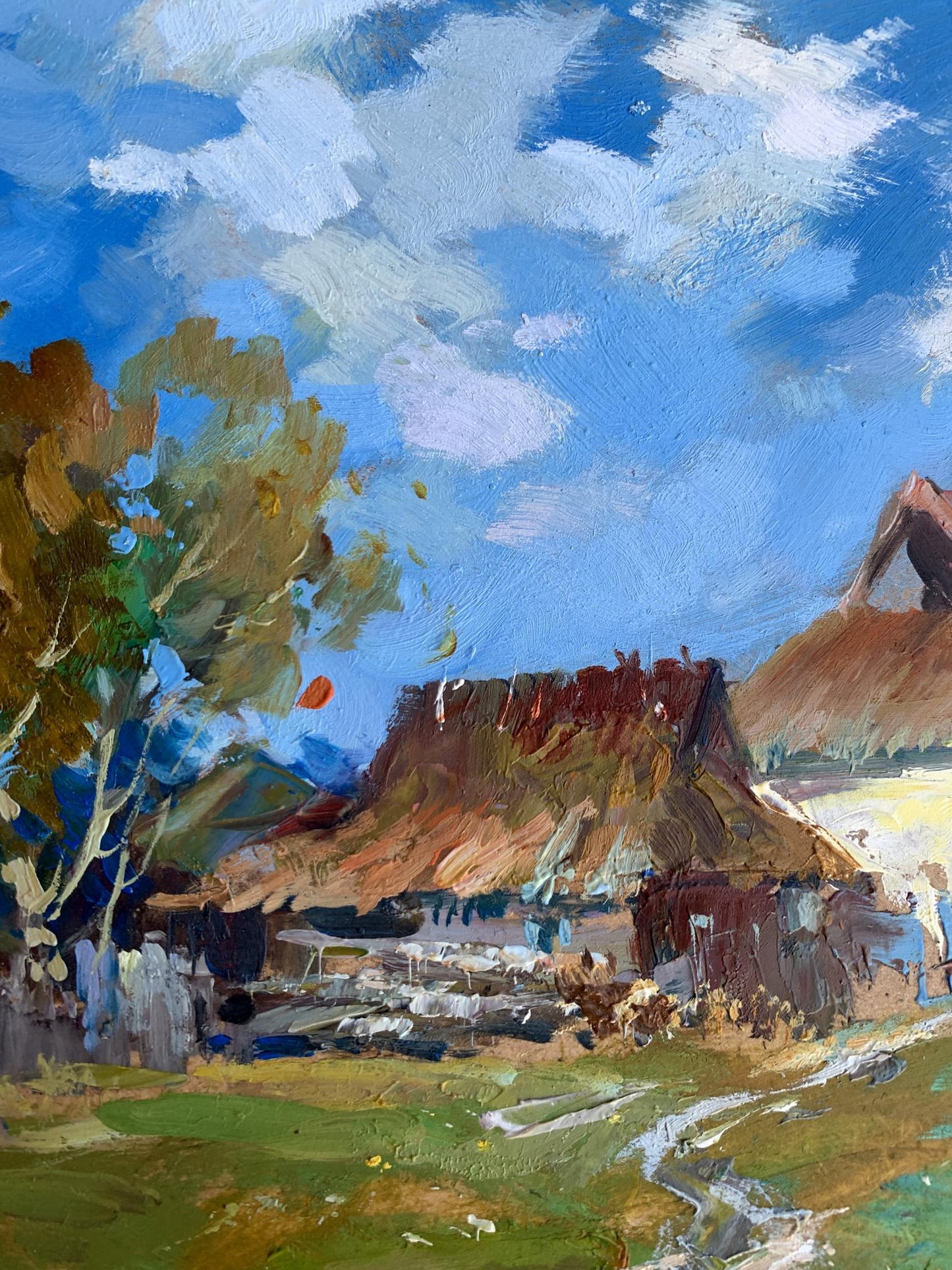 Vibrant oil painting of tranquil village by Yuriy Suprunchuk