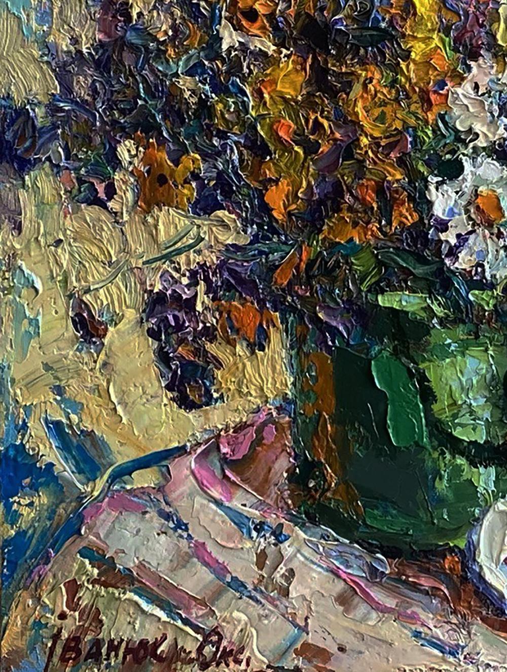 Vibrant impressionist oil painting Summer still life Oksana Ivanyuk floral vase