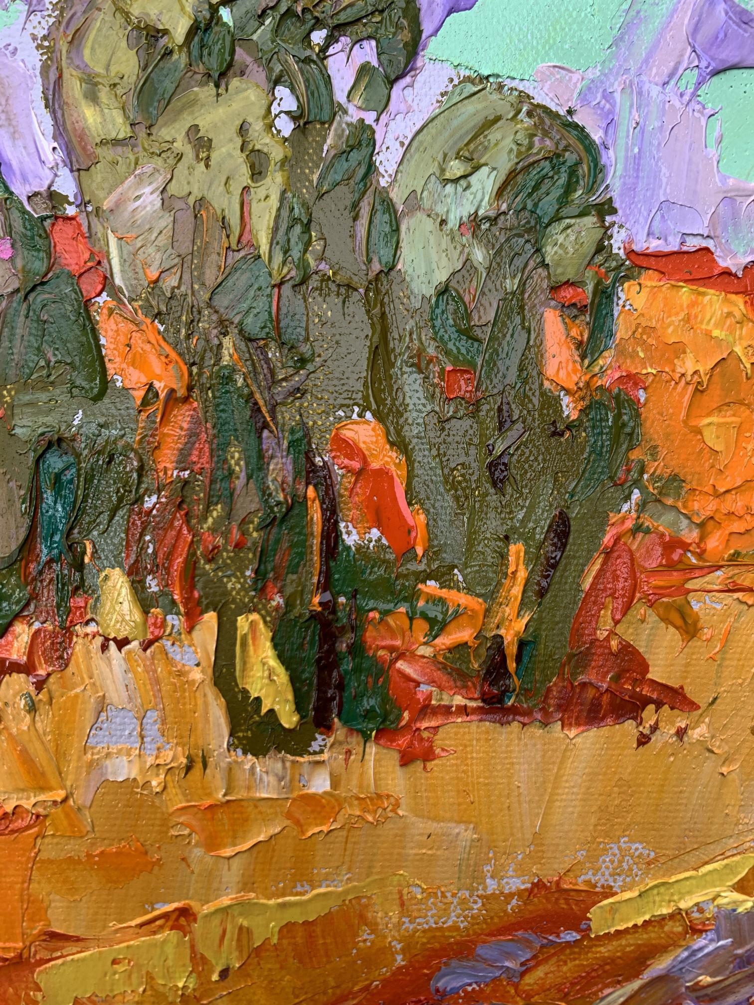 Vibrant oil painting Strong wind by Ivanyuk Oleksiy in green, orange, purple