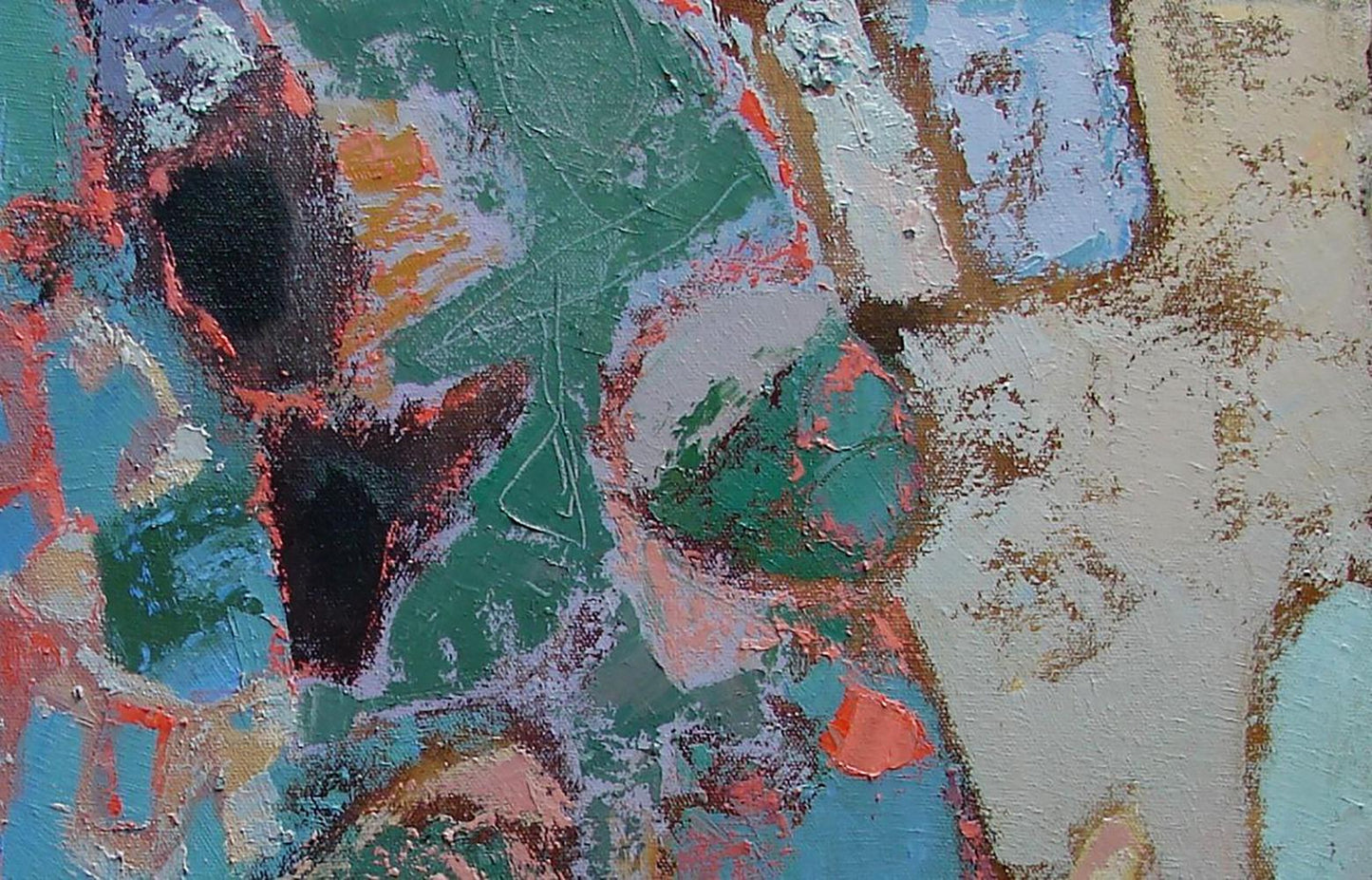 Oil painting Izmir by Tatyana Shulyak with abstract green blue orange black strokes