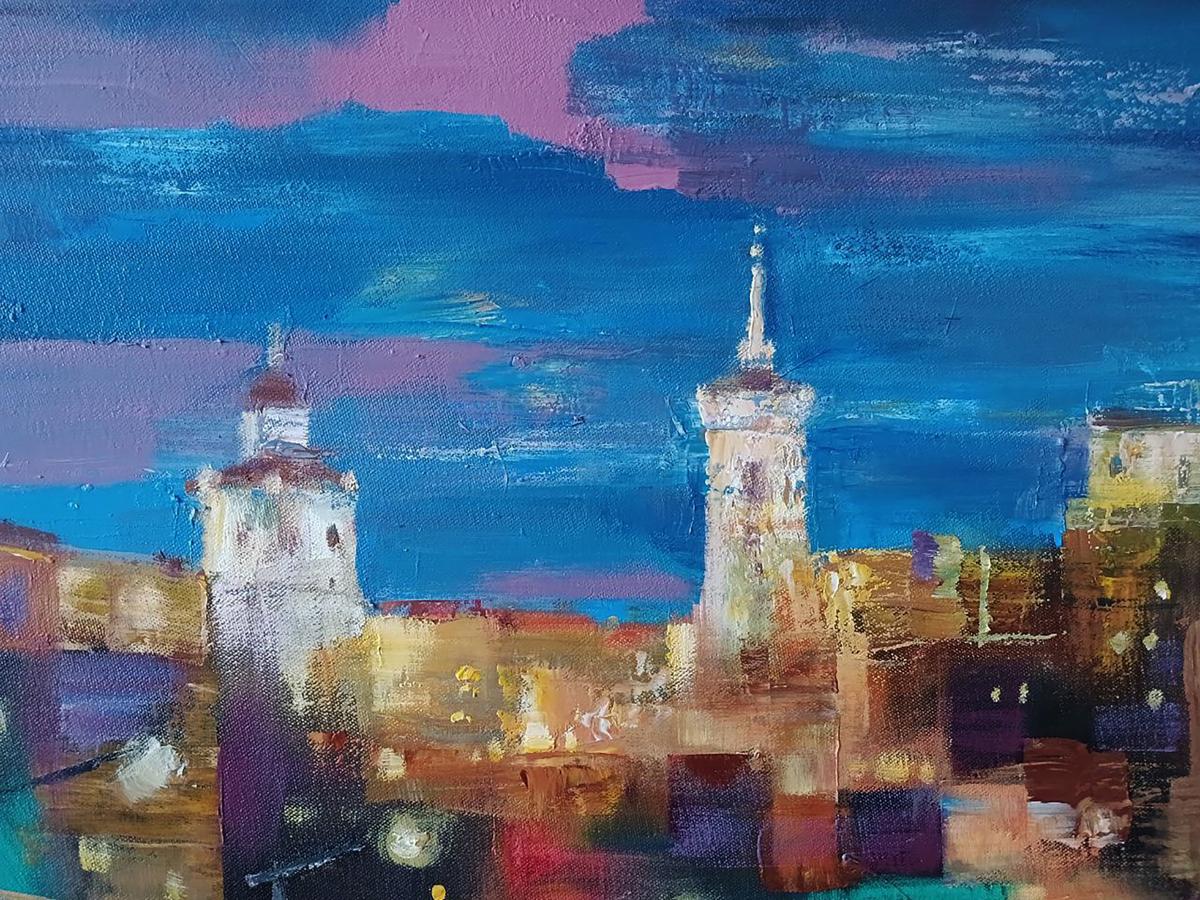 Abstract oil painting Night City Anatoly Tarabanov