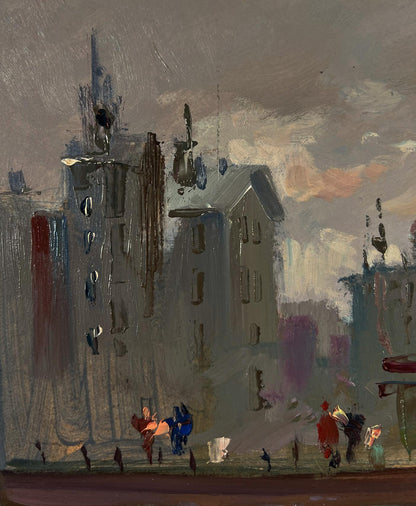 Abstract expressionist oil painting of busy city streets by Yuriy Suprunchuk