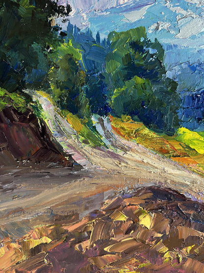 Oil painting Fresh mountain air by Boris Serdyuk: vibrant impressionist path through lush hills