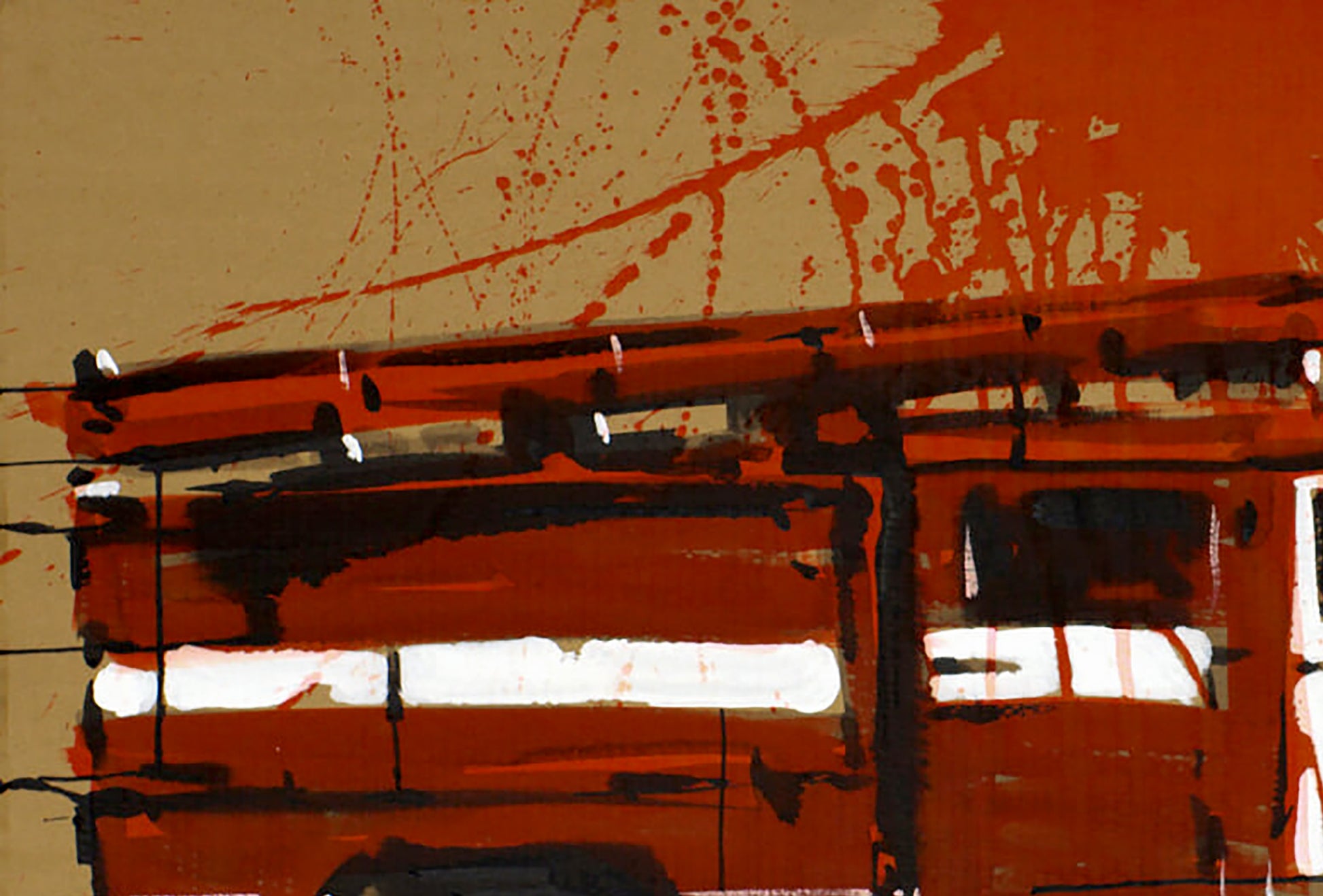 Stylized red fire truck acrylic painting The roof is on fire by Dima Filatov