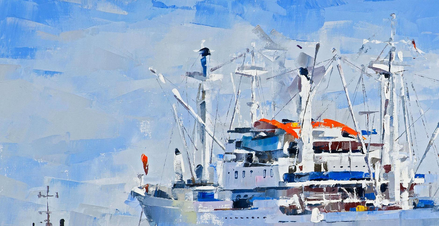 Oil painting of Cargo ship Cap San Diego by Volodymyr Gluhomanyuk