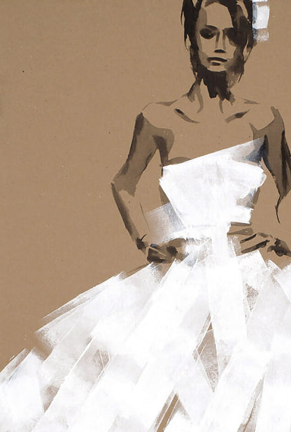 White strapless wedding gown by Dima Filatov, acrylic painting