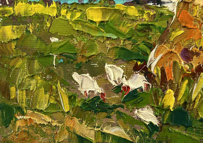 Vibrant impressionist oil painting of village courtyard by Oksana Ivanyuk