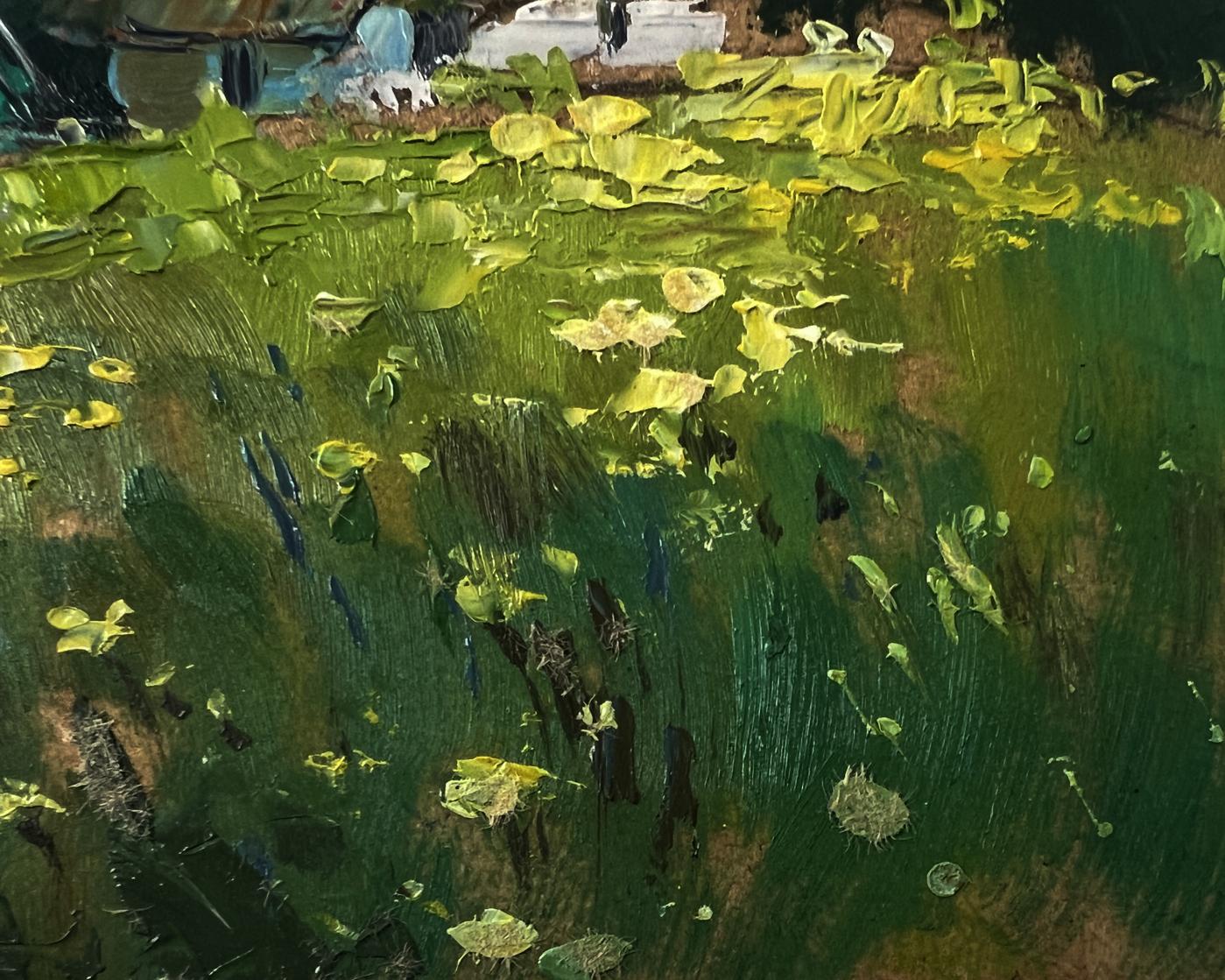 Vibrant impressionist oil painting of lily pads by Yuriy Suprunchuk