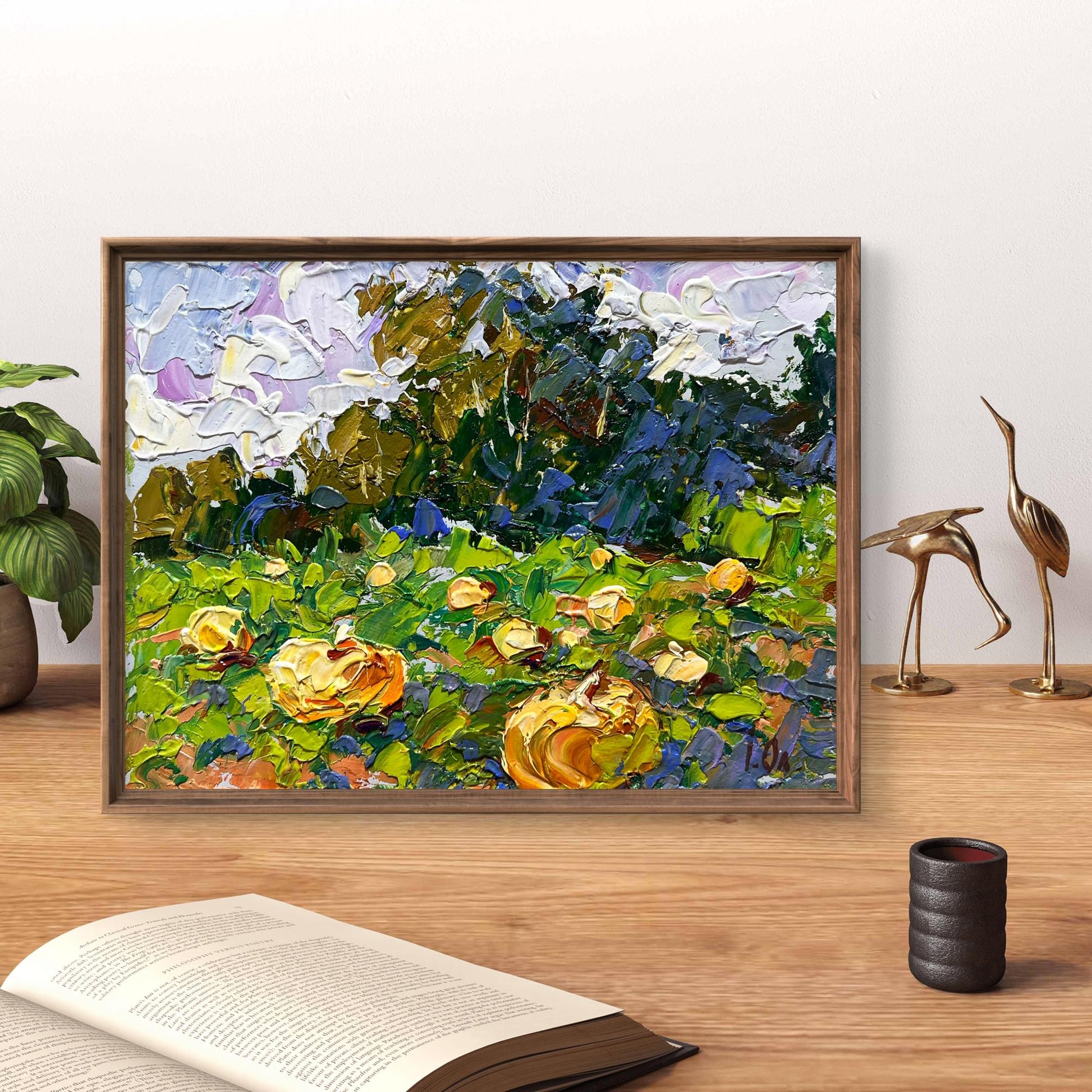 Oil painting Vegetables by Oleksiy Ivanyuk: impressionist pumpkins in frame