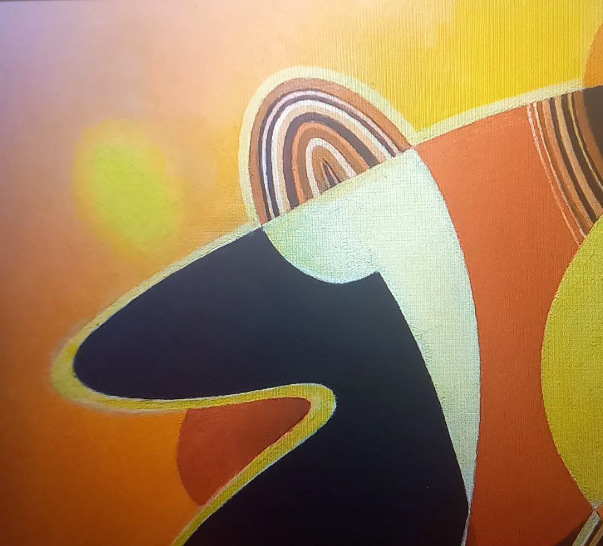 Oil painting Sunset by Alexander Strashevich, bold orange swirls on yellow gradient