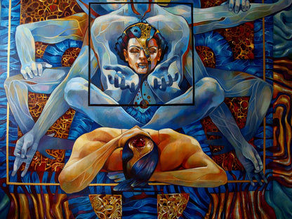 Oil painting Ashwattha by Konsta G. Amelinn, surreal figure with ornate headgear