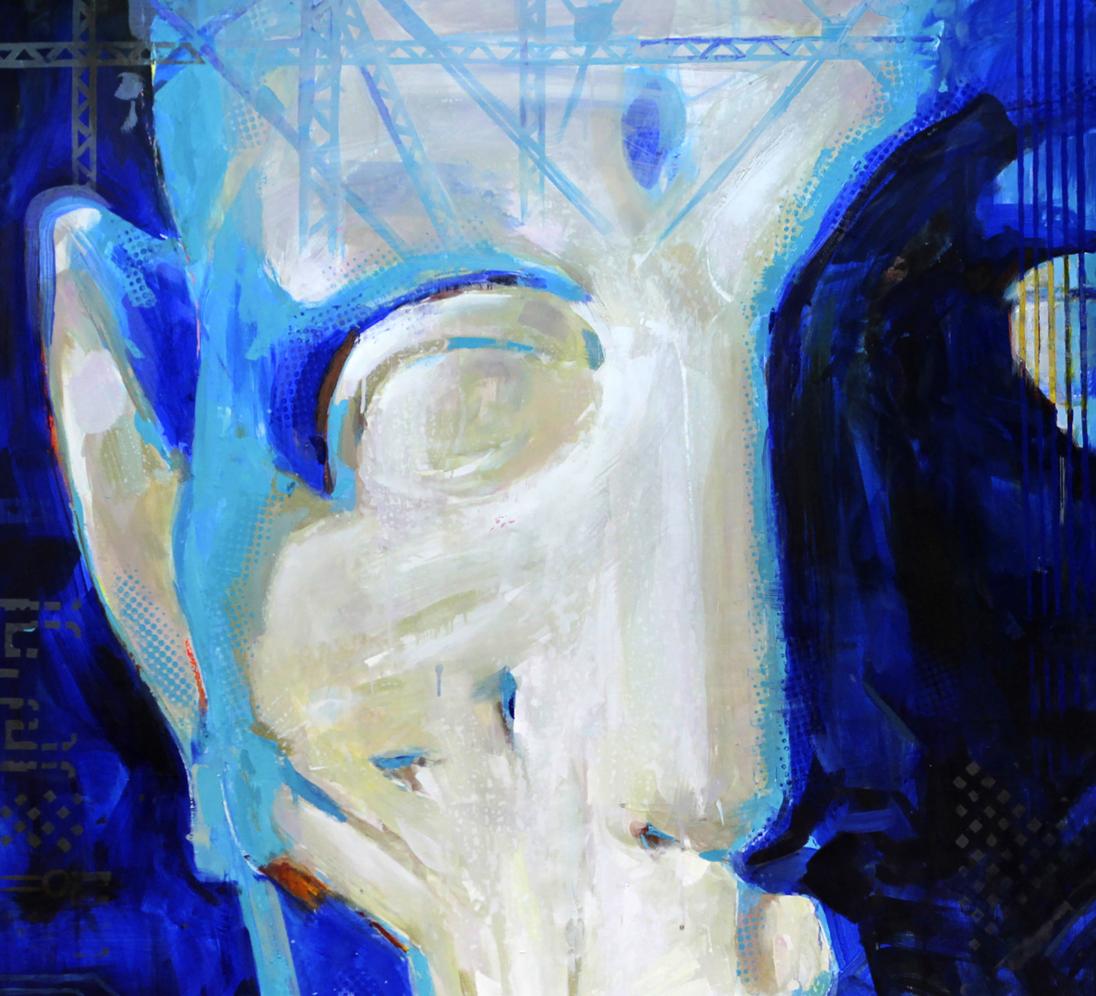 Abstract Gudon Ed Potapenkov oil painting of blue white stylized face