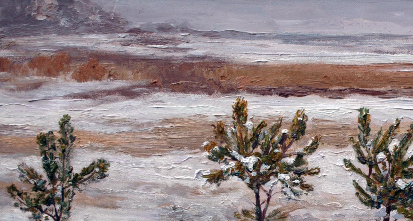 Oil painting Young pines by Leonid Pavlenko snowy landscape