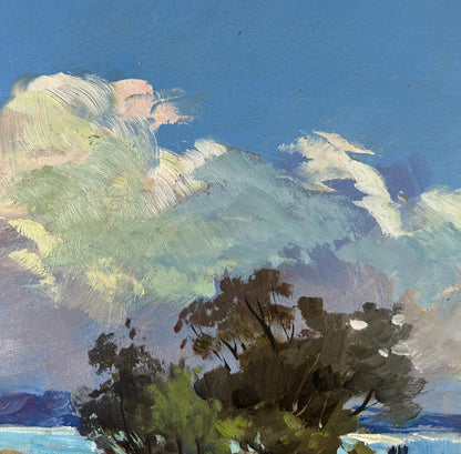 Oil painting The quiet harmony of nature by Yuriy Suprunchuk with blue clouds