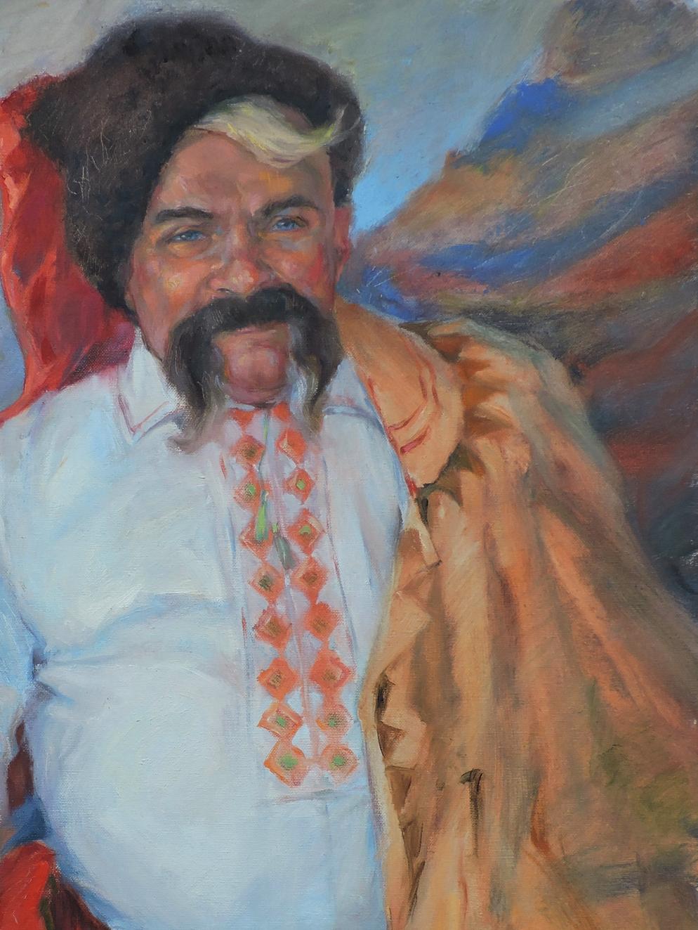 Oil painting portrait of Cossack by Oksana Osnach, curly-haired man