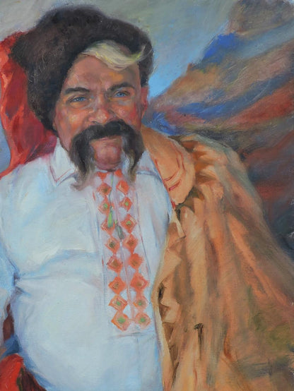 Oil painting portrait of Cossack by Oksana Osnach, curly-haired man