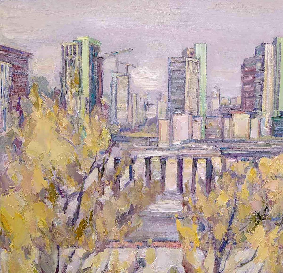 Oil painting Autumn in the city by Leonid Pavlenko cityscape