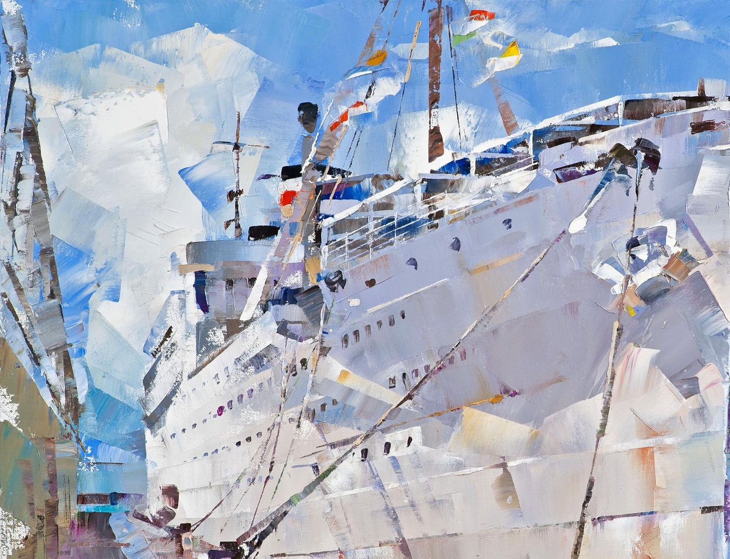 Oil painting of white passenger steamship Milwaukee by Volodymyr Gluhomanyuk
