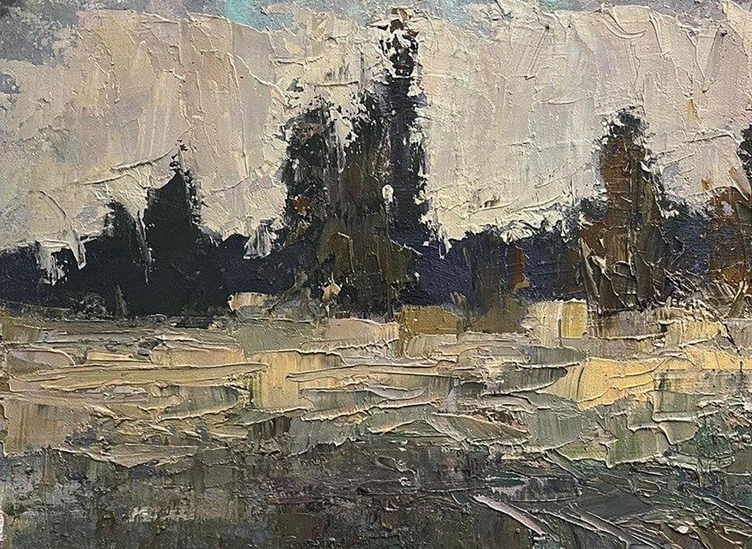 Oil painting On the Glade by Volodymyr Pashchenko, textured impasto landscape