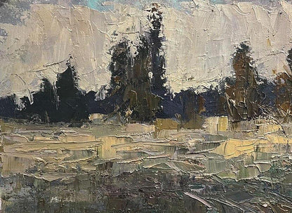 Oil painting On the Glade by Volodymyr Pashchenko, textured impasto landscape