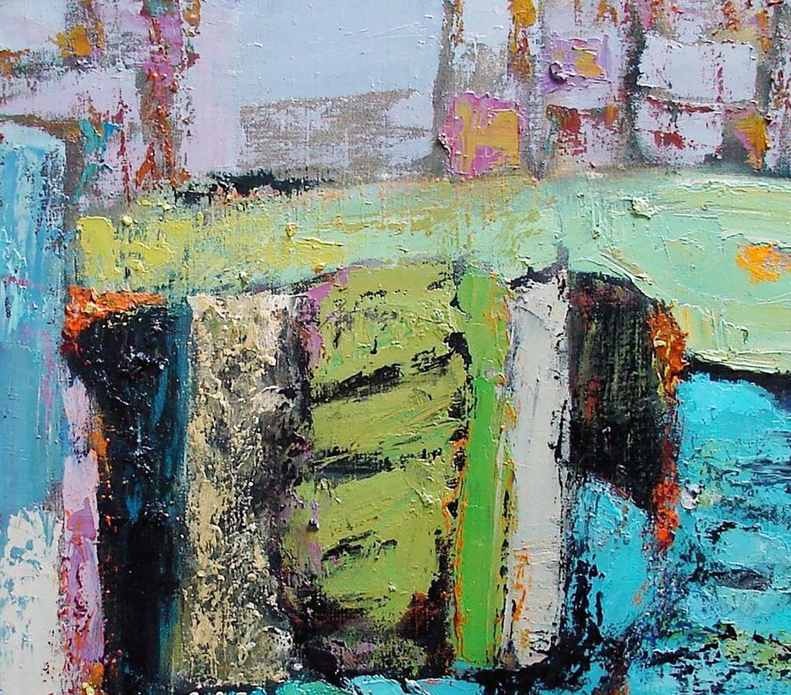 Oil painting Green summer by Tatyana Shulyak, abstract textured greens and blues