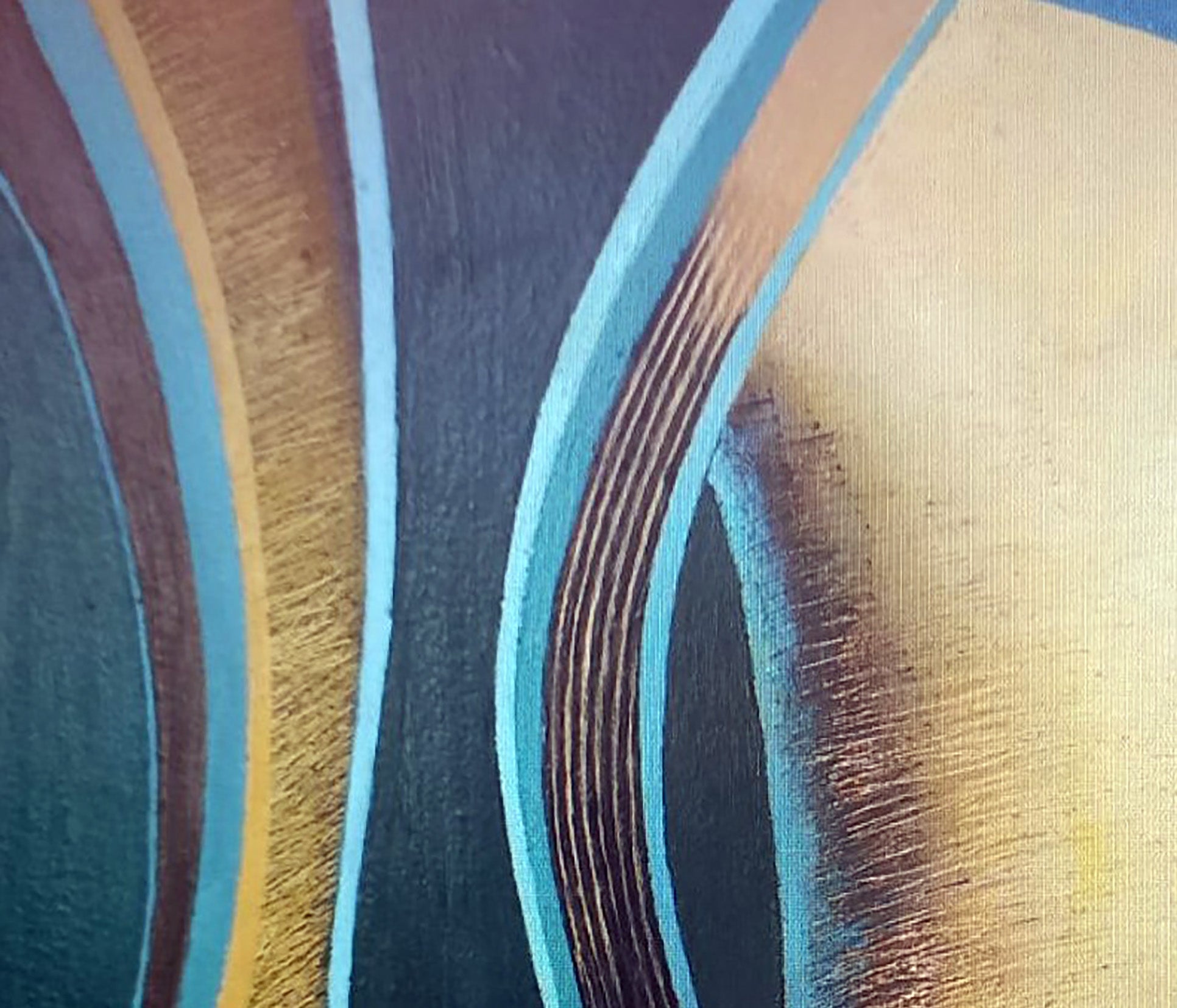 Oil painting Figure by Alexander Strashevich: gold teal stripes on textured dark background