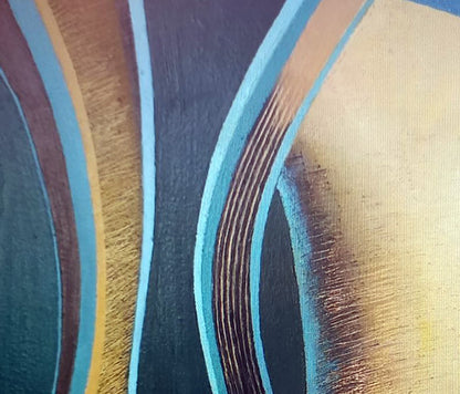 Oil painting Figure by Alexander Strashevich: gold teal stripes on textured dark background
