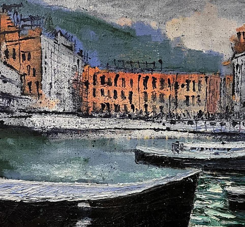 Oil painting of canal scene by Serhiy Kovalev, impressionistic style